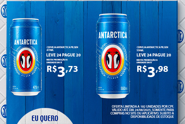 Cerveja Antarctica Pilsen 473ml Leve 24 Pague 20 até 24/08